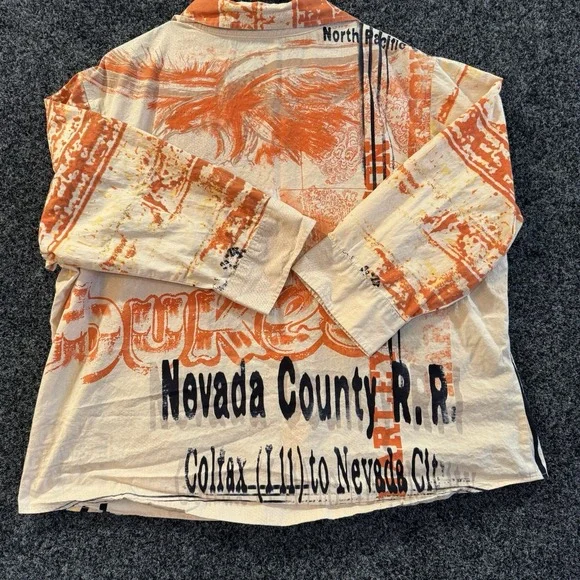 Harley Davidson L/S Button Up Shirt Cream /Orange Color Womens 2XL Nevada Co - Picture 7 of 8